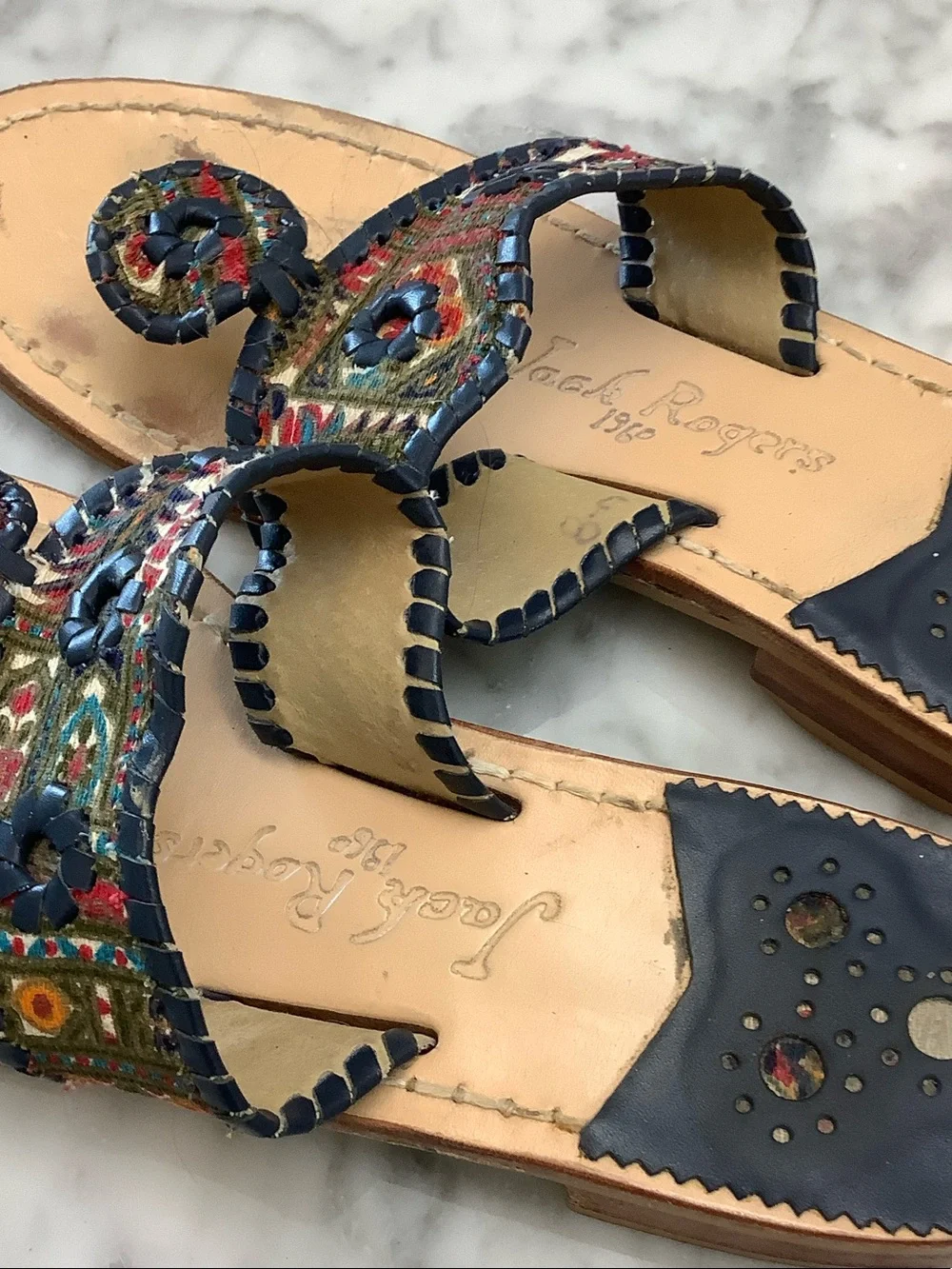 Jack Rogers Navy Multicolor Woven Thong Sandals